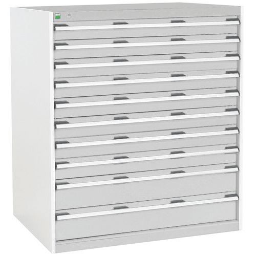 Dílenská zásuvková skříň Bott Cubio, 120 x 105 x 75 cm, 10 zásuvek, šedá-šedá