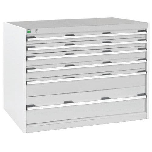 Dílenská zásuvková skříň Bott Cubio, 80 x 105 x 65 cm, 6 zásuvek, šedá-šedá