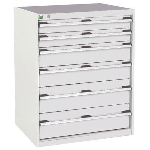 Dílenská zásuvková skříň Bott Cubio, 100 x 80 x 65 cm, 6 zásuvek, šedá-šedá