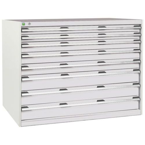 Dílenská zásuvková skříň Bott Cubio, 100 x 130 x 75 cm, 8 zásuvek, šedá-šedá