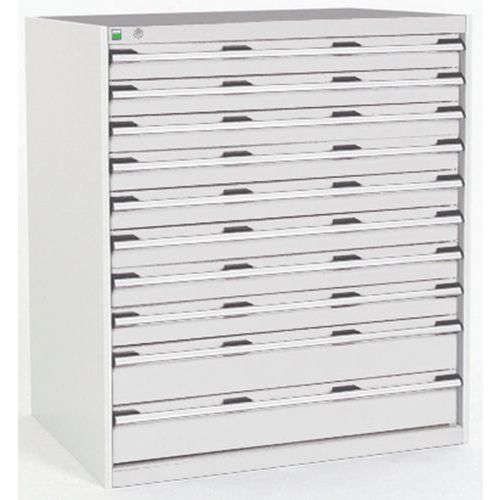 Dílenská zásuvková skříň Bott Cubio, 120 x 105 x 65 cm, 10 zásuvek, šedá-šedá