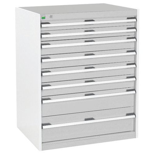 Dílenská zásuvková skříň Bott Cubio, 100 x 80 x 65 cm, 8 zásuvek, šedá-šedá