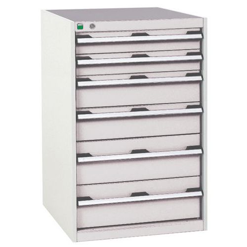 Dílenská zásuvková skříň Bott Cubio, 100 x 65 x 65 cm, 6 zásuvek, šedá-šedá