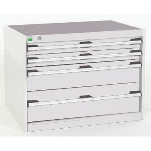 Dílenská zásuvková skříň Bott Cubio, 60 x 80 x 52,5 cm, 4 zásuvky, šedá-šedá