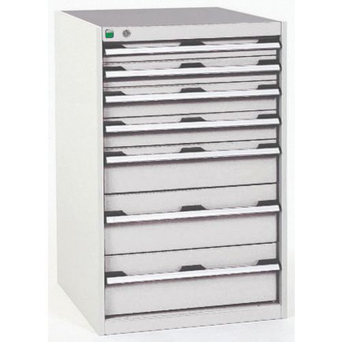 Dílenská zásuvková skříň Bott Cubio, 100 x 65 x 75 cm, 7 zásuvek, šedá-šedá