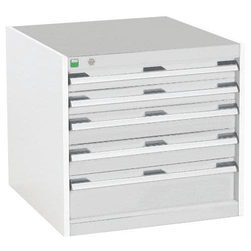 Dílenská zásuvková skříň Bott Cubio, 60 x 65 x 65 cm, 5 zásuvek, šedá-šedá