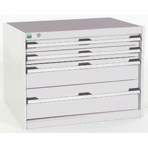 Dílenská zásuvková skříň Bott Cubio, 60 x 80 x 75 cm, 4 zásuvky, šedá-šedá