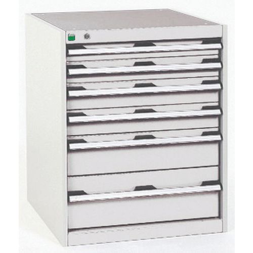 Dílenská zásuvková skříň Bott Cubio, 80 x 65 x 75 cm, 6 zásuvek, šedá-šedá