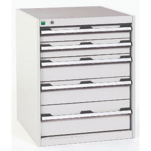 Dílenská zásuvková skříň Bott Cubio, 80 x 65 x 75 cm, 5 zásuvek, šedá-šedá