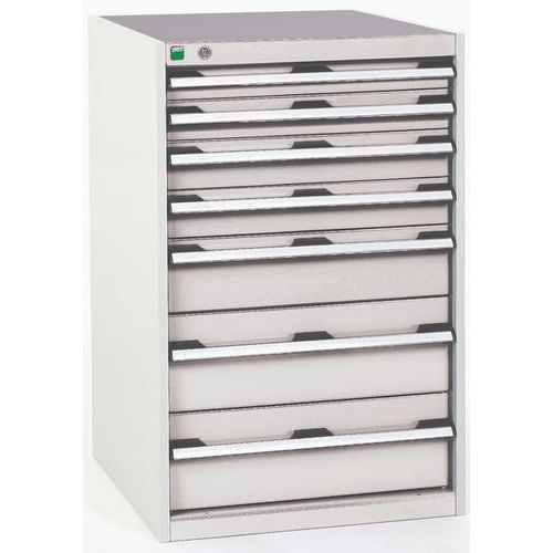 Dílenská zásuvková skříň Bott Cubio, 100 x 65 x 65 cm, 7 zásuvek, šedá-šedá