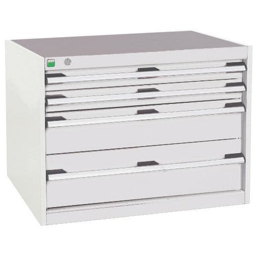 Dílenská zásuvková skříň Bott Cubio, 60 x 80 x 65 cm, 4 zásuvky, šedá-šedá