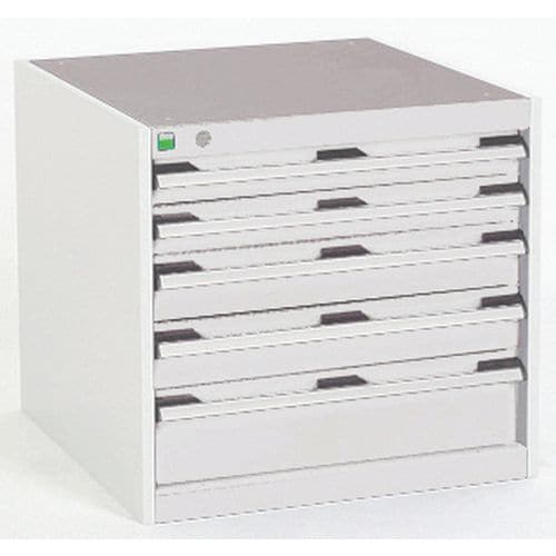 Dílenská zásuvková skříň Bott Cubio, 60 x 65 x 75 cm, 5 zásuvek, šedá-šedá