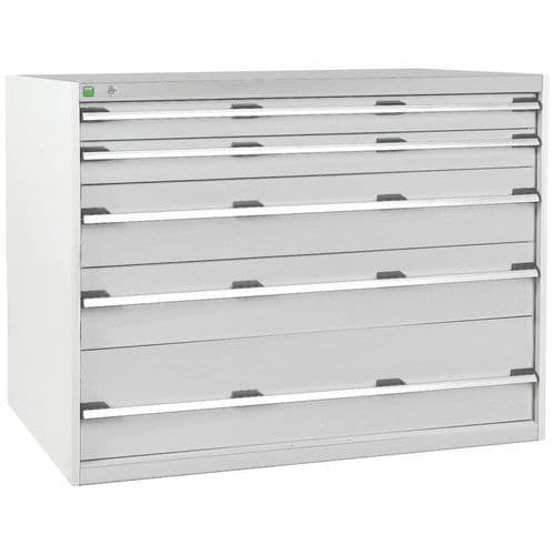 Dílenská zásuvková skříň Bott Cubio, 100 x 130 x 75 cm, 5 zásuvek, šedá-šedá