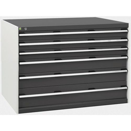 Dílenská zásuvková skříň Bott Cubio, 90 x 130 x 75 cm, 6 zásuvek, šedá-antracit