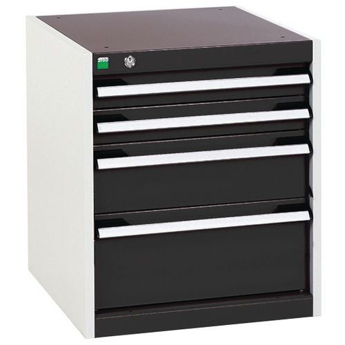 Dílenská zásuvková skříň Bott Cubio, 60 x 52,5 x 52,5 cm, 4 zásuvky, šedá-antracit