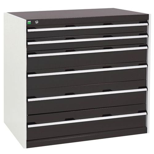 Dílenská zásuvková skříň Bott Cubio, 100 x 105 x 75 cm, 6 zásuvek, šedá-antracit