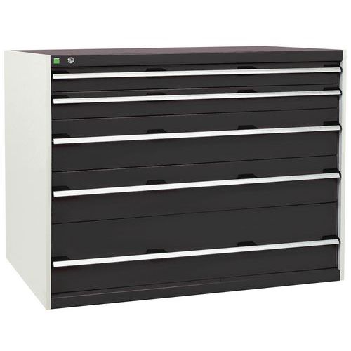 Dílenská zásuvková skříň Bott Cubio, 100 x 130 x 75 cm, 5 zásuvek, šedá-antracit