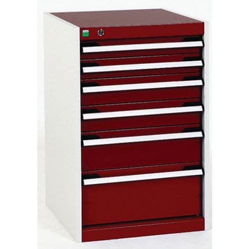 Dílenská zásuvková skříň Bott Cubio, 80 x 52,5 x 52,5 cm, 6 zásuvek, šedá-červená