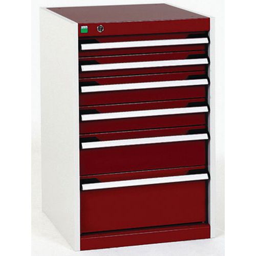 Dílenská zásuvková skříň Bott Cubio, 80 x 52,5 x 65 cm, 6 zásuvek, šedá-červená