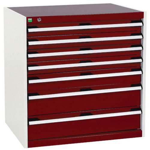 Dílenská zásuvková skříň Bott Cubio, 80 x 80 x 65 cm, 7 zásuvek, šedá-červená
