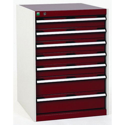 Dílenská zásuvková skříň Bott Cubio, 90 x 65 x 75 cm, 7 zásuvek, šedá-červená