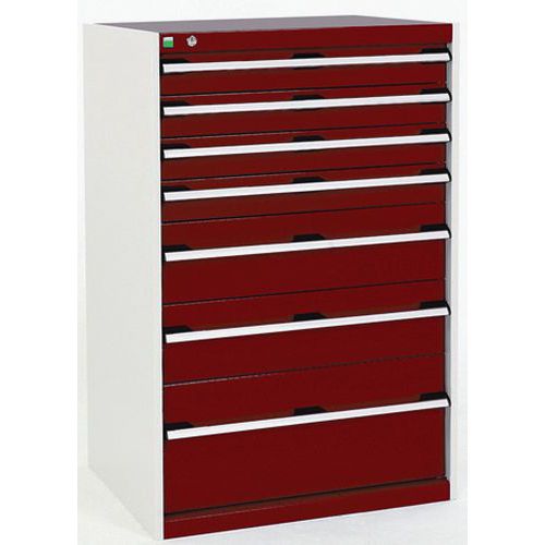 Dílenská zásuvková skříň Bott Cubio, 120 x 80 x 52,5 cm, 7 zásuvek, šedá-červená