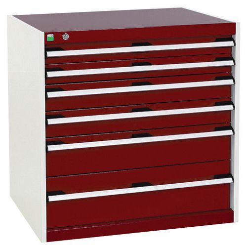 Dílenská zásuvková skříň Bott Cubio, 80 x 80 x 65 cm, 6 zásuvek, šedá-červená