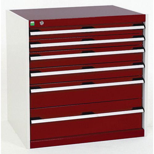 Dílenská zásuvková skříň Bott Cubio, 80 x 80 x 75 cm, 6 zásuvek, šedá-červená