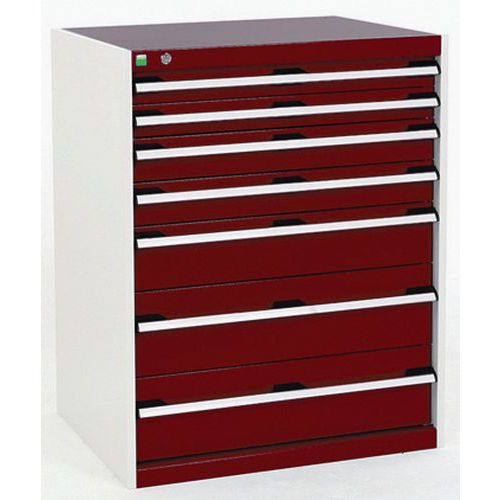 Dílenská zásuvková skříň Bott Cubio, 100 x 80 x 52,5 cm, 7 zásuvek, šedá-červená