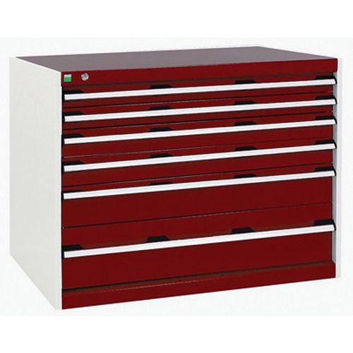 Dílenská zásuvková skříň Bott Cubio, 80 x 105 x 65 cm, 6 zásuvek, šedá-červená