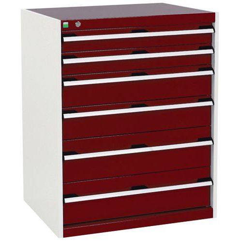 Dílenská zásuvková skříň Bott Cubio, 100 x 80 x 65 cm, 6 zásuvek, šedá-červená