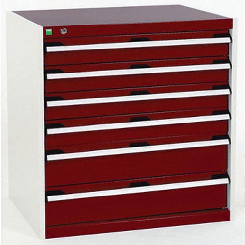 Dílenská zásuvková skříň Bott Cubio, 80 x 80 x 75 cm, 6 zásuvek, šedá-červená