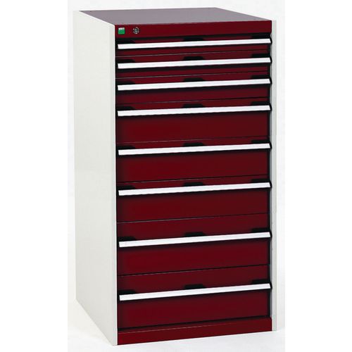 Dílenská zásuvková skříň Bott Cubio, 120 x 65 x 65 cm, 8 zásuvek, šedá-červená