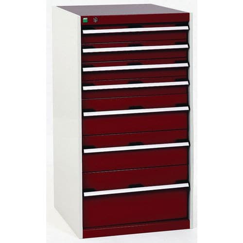 Dílenská zásuvková skříň Bott Cubio, 120 x 65 x 65 cm, 7 zásuvek, šedá-červená