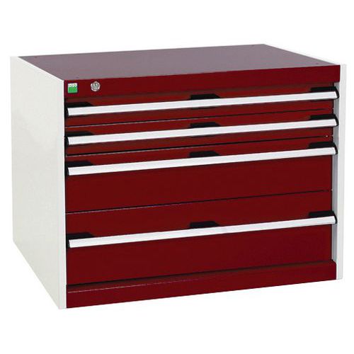 Dílenská zásuvková skříň Bott Cubio, 60 x 80 x 65 cm, 4 zásuvky, šedá-červená