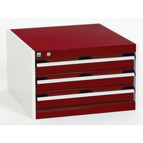 Dílenská zásuvková skříň Bott Cubio, 40 x 65 x 75 cm, 3 zásuvky, šedá-červená