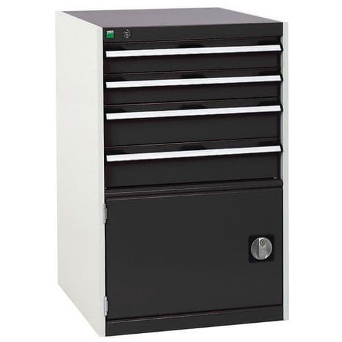 Dílenská zásuvková skříň Bott Cubio, 100 x 65 x 65 cm, 4 zásuvky, 1 skříňka, šedá-antracit