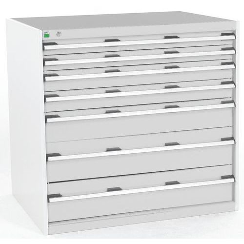 Dílenská zásuvková skříň Bott Cubio, 100 x 105 x 75 cm, 7 zásuvek, šedá-šedá