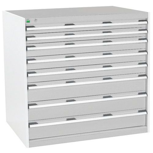 Dílenská zásuvková skříň Bott Cubio, 100 x 105 x 75 cm, 8 zásuvek, šedá-šedá