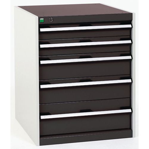 Dílenská zásuvková skříň Bott Cubio, 80 x 65 x 65 cm, 5 zásuvek, šedá-antracit