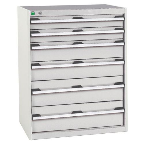 Dílenská zásuvková skříň Bott Cubio, 100 x 80 x 52,5 cm, 6 zásuvek, šedá-šedá