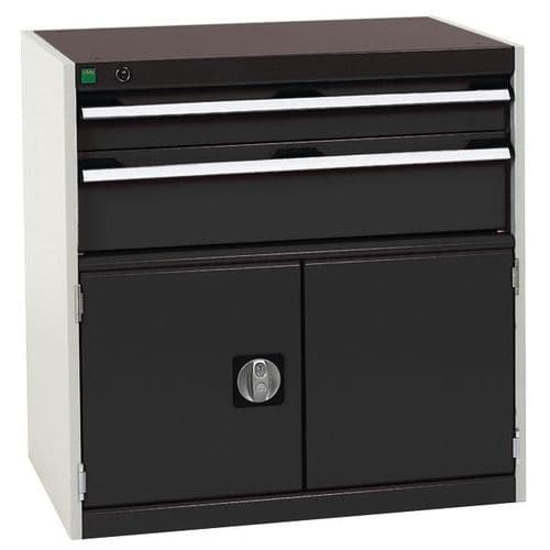 Dílenská zásuvková skříň Bott Cubio, 80 x 80 x 52,5 cm, 2 zásuvky, 1 skříňka, šedá-antracit