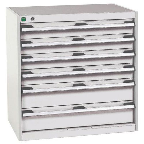 Dílenská zásuvková skříň Bott Cubio, 80 x 80 x 52,5 cm, 6 zásuvek, šedá-šedá