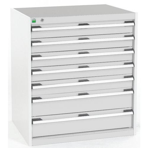 Dílenská zásuvková skříň Bott Cubio, 90 x 80 x 65 cm, 7 zásuvek, šedá-šedá