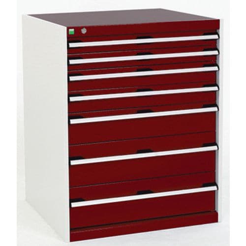 Dílenská zásuvková skříň Bott Cubio, 100 x 80 x 75 cm, 7 zásuvek, šedá-červená