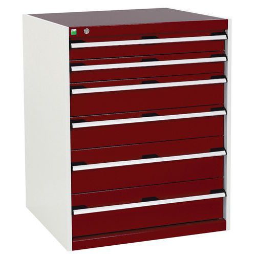Dílenská zásuvková skříň Bott Cubio, 100 x 80 x 75 cm, 6 zásuvek, šedá-červená