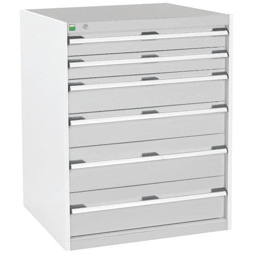 Dílenská zásuvková skříň Bott Cubio, 100 x 80 x 75 cm, 6 zásuvek, šedá-šedá