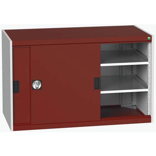 Dílenská skříň s posuvnými dveřmi, 80 x 130 x 65 cm, 2 police, šedá-červená
