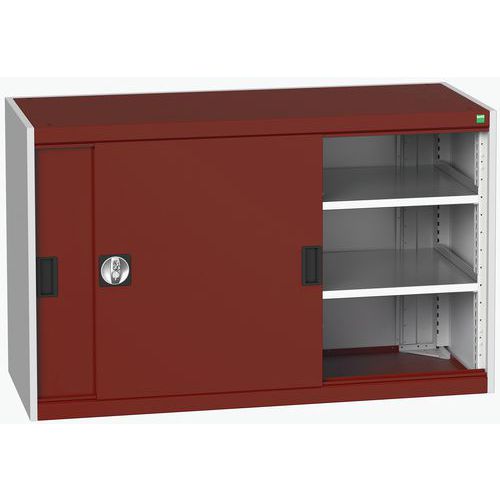 Dílenská skříň s posuvnými dveřmi, 80 x 130 x 52,5 cm, 2 police, šedá-červená
