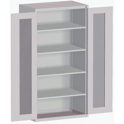 Dílenská skříň s průhlednými dveřmi Bott Cubio, 200 x 105 x 65 cm, 4 police, šedá-šedá